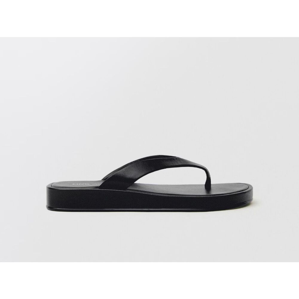MANGO MNG Selection $140 Black Leather Sandals Women’s EU 38 NEW - Picture 5 of 5